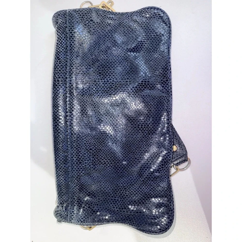 Tory Burch‎ Reva Clutch Blue Leather Snakeskin Print Chain Handbag Bag L